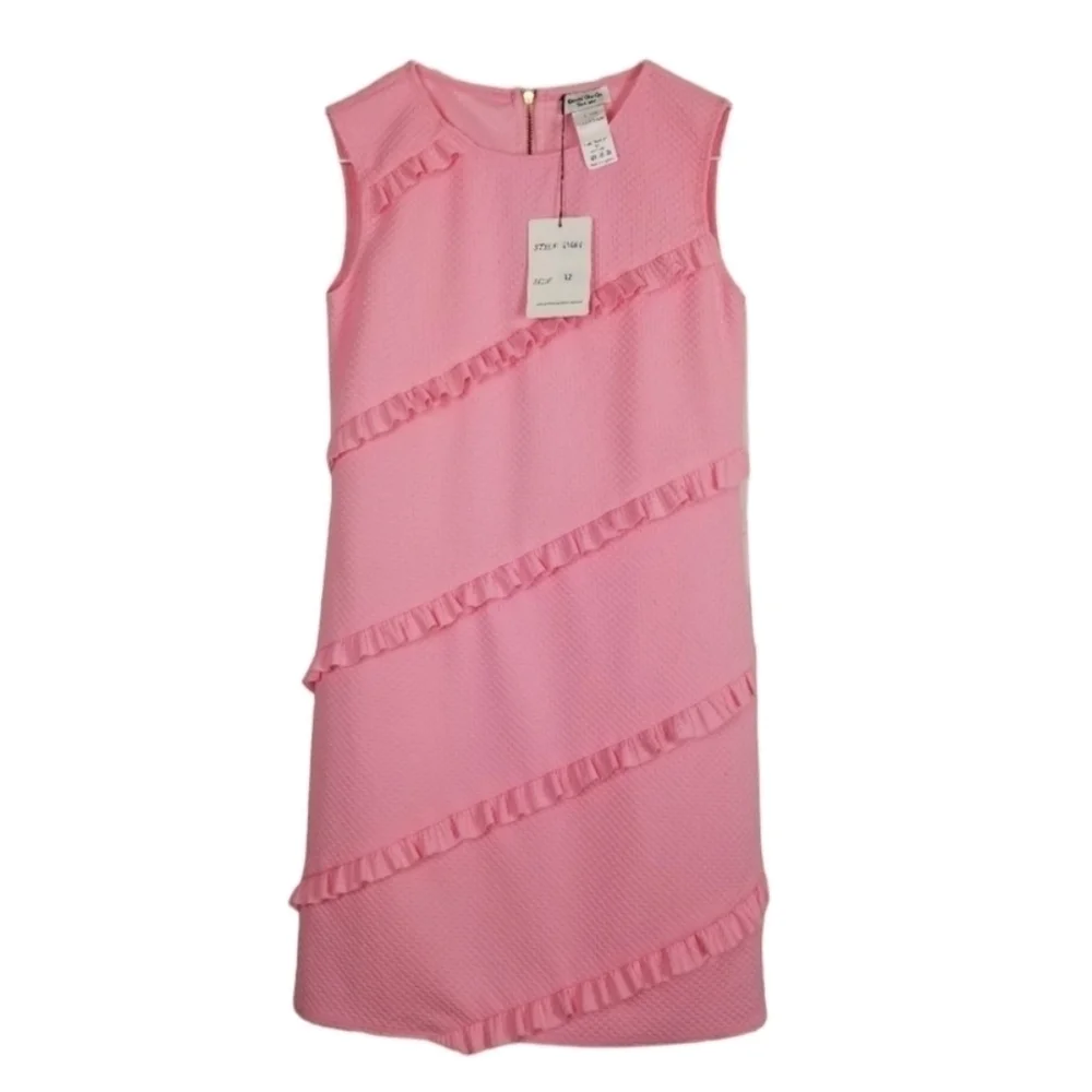 David Charles London Black Label Pink Diagonal Ruffle Shift Dress NWT Sz 12 Yrs - Picture 2 of 11